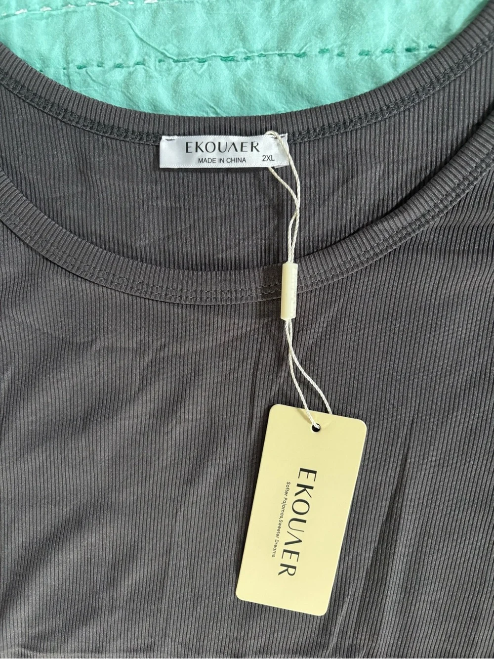 Ekouaer Grey Crop Sleep Tank 2XL Side Tie Lounge Coquette Y2K Sleepwear NWT - Picture 2 of 4